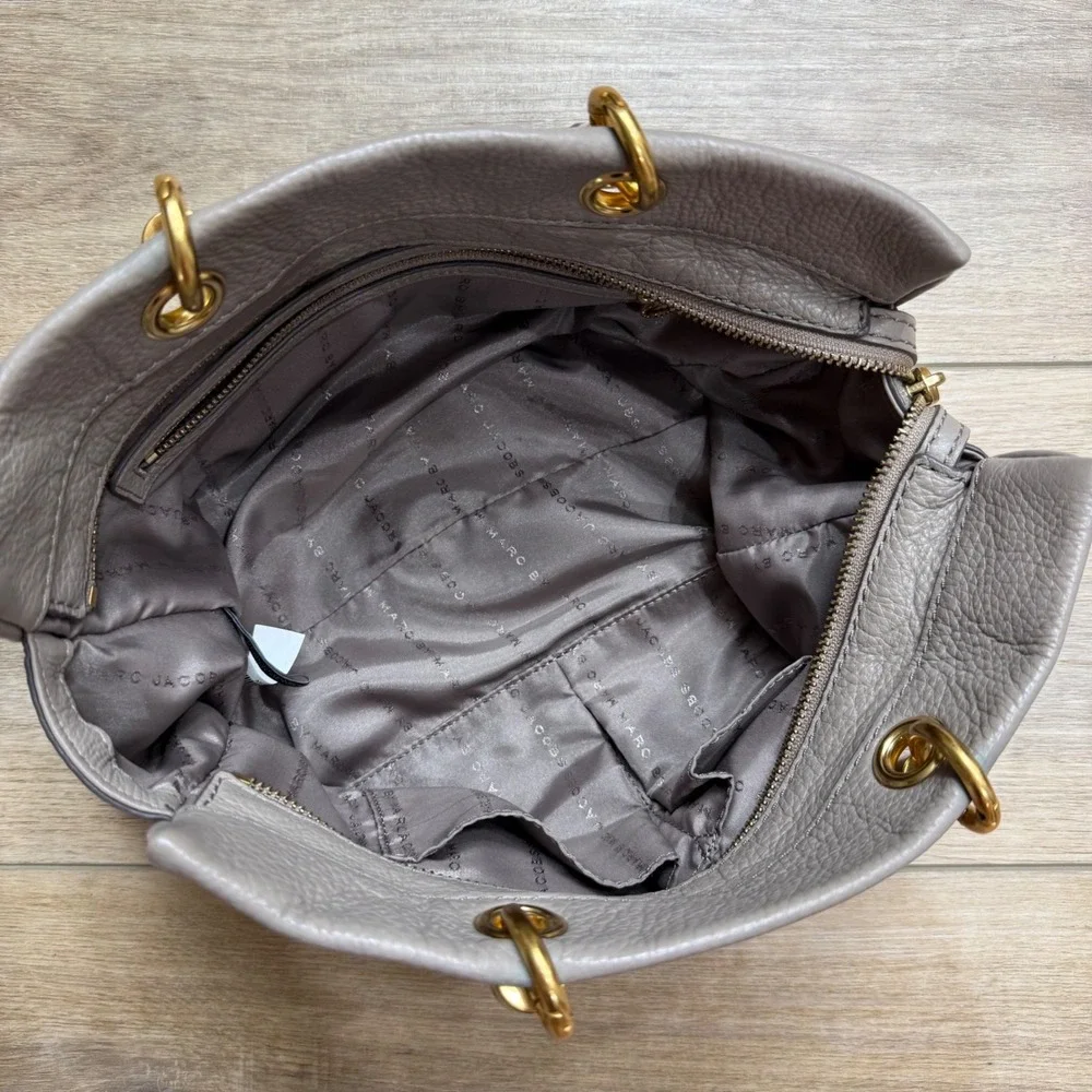 Marc by Marc Jacobs Too Hot To Handle Grey Gold Leather Satchel Handbag Purse - Picture 2 of 15